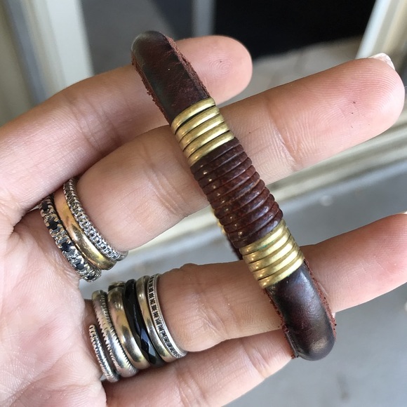 Genuine brown leather band copper wire bracelet - Picture 3 of 7